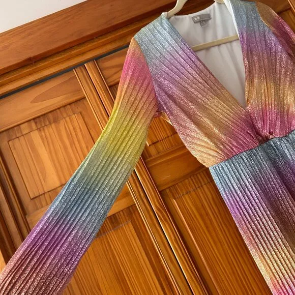 ASOS Glitter Ombré Rainbow Midi Dress Long Sleeves - Picture 5 of 10